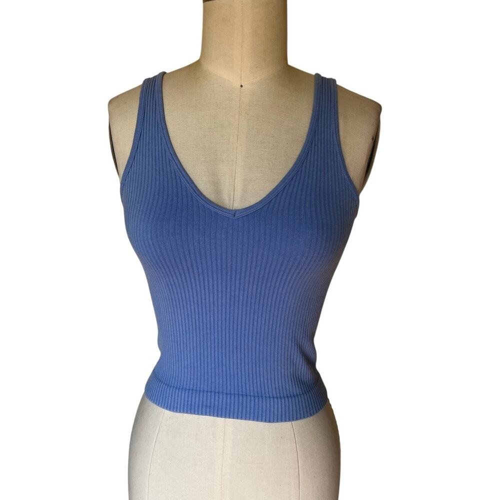 Suzette Collection Active Ribbed Tank Top Blue One Size Stretch Seamless Cami
